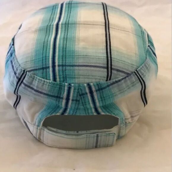 Caribbean Side Women's Cancun Mexico Aqua Blue Plaid Hat - Picture 9 of 11